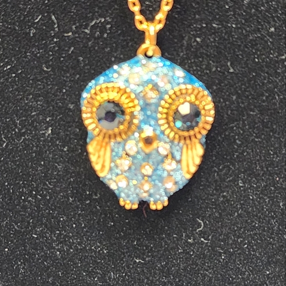 Betsey Johhson Owl Pendant With Blue Rhinestones - Picture 3 of 12